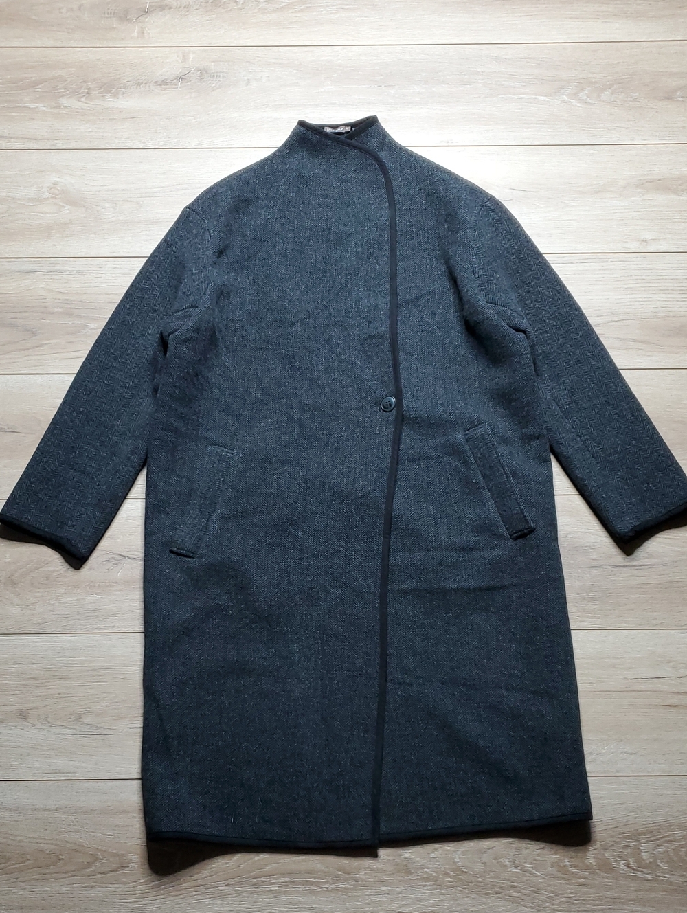 J. McLaughlin Charcoal Chevron Single-Button Wool-Blend Coat Womens Size M